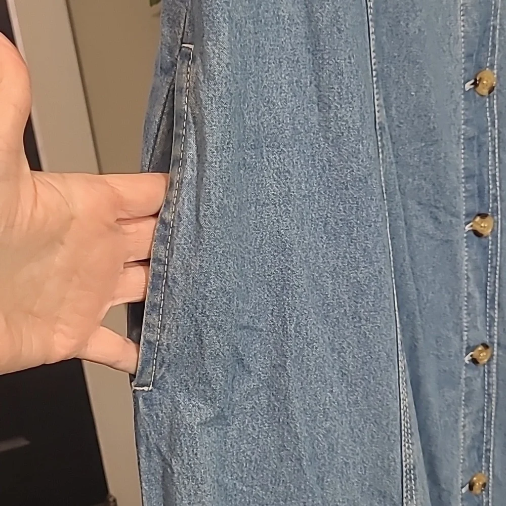 Vintage Solutions Cottage Core Button Down Denim Short Sleeve Maxi Dress Y2K